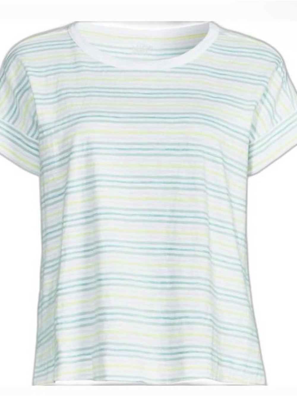 Lands’ End Slub Boxy Tee M Misty Aqua Multi Stripe Cotton